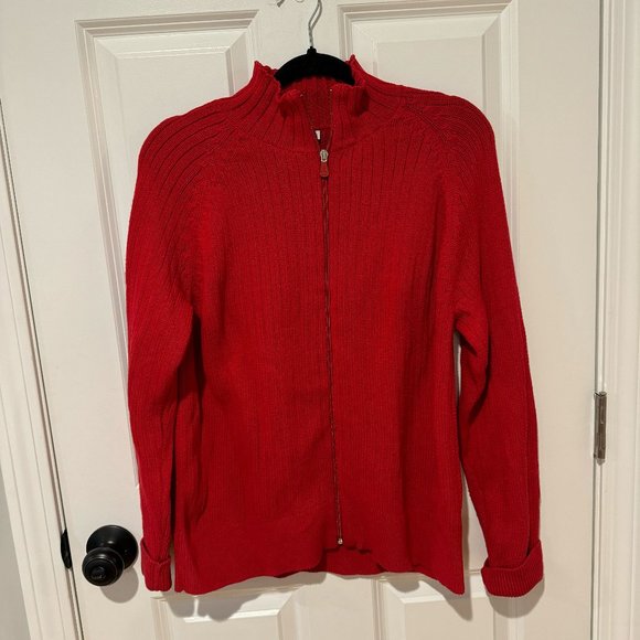 Calvin Klein Sweaters - Calvin Klein Red Cotton Zip Up Ribbed Sweater‎ - Size Large